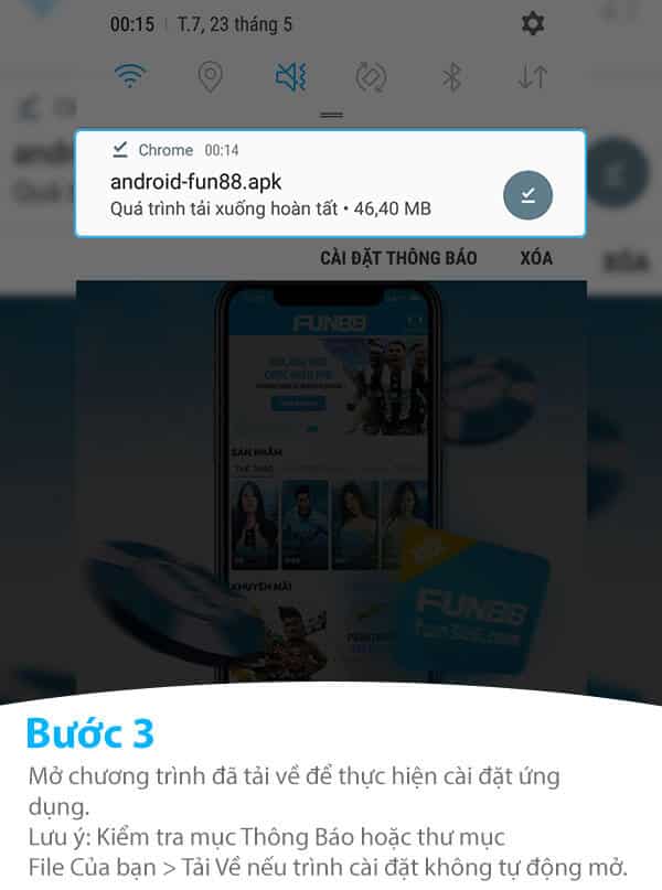 Bước 3 tải app Fun88 Android